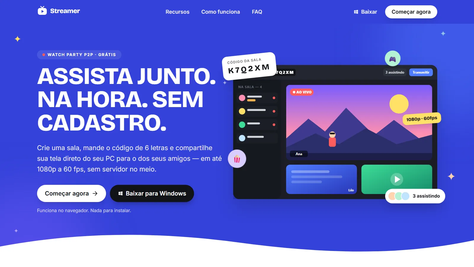 Tela inicial do Streamer, app criado pela Cafezinho Labs