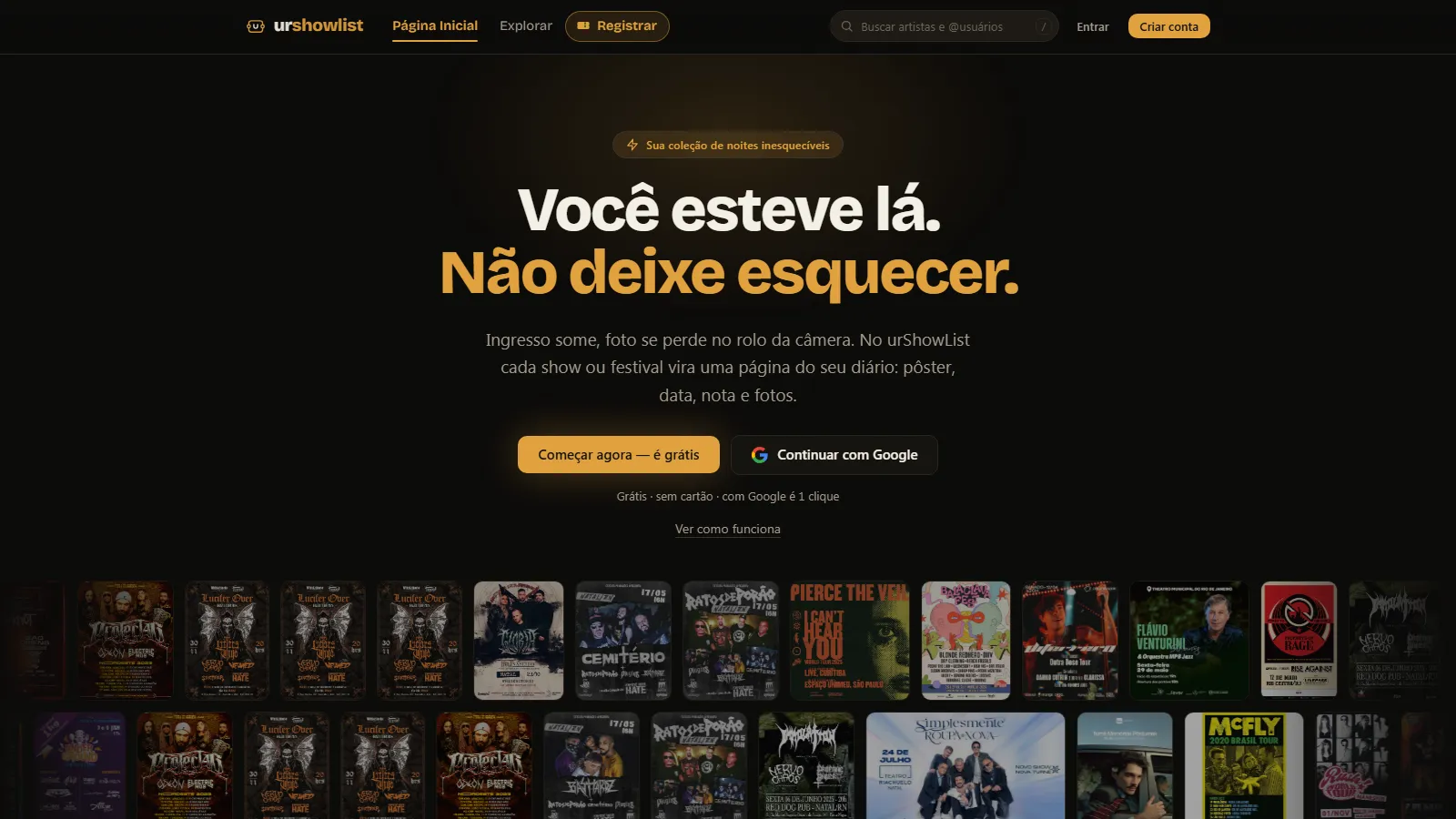 Tela inicial do urShowList, app criado pela Cafezinho Labs